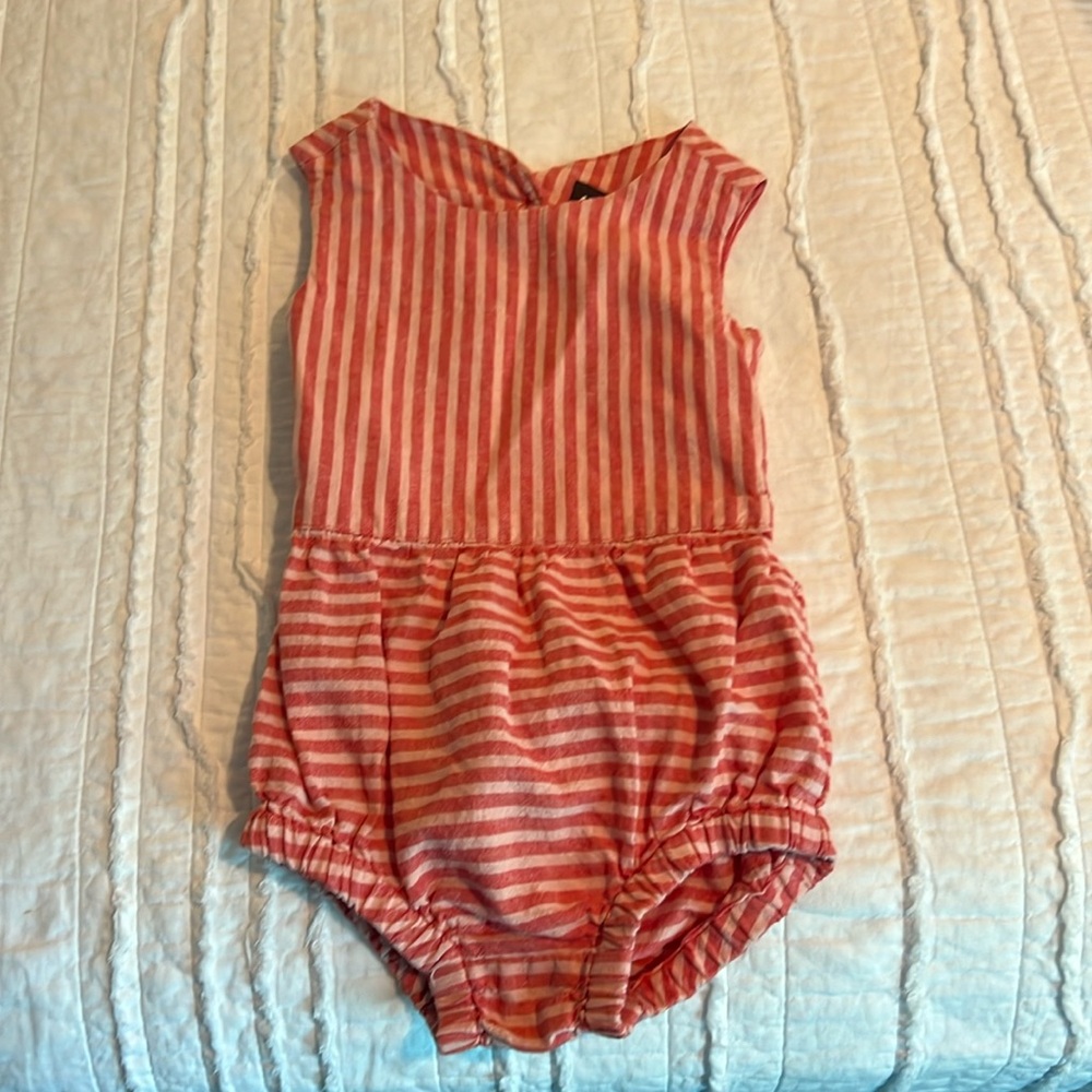 Tea Collection Romper striped Short Bubble Keyhole One Piece orange Size 18-24m
